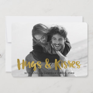 Hugs & Kisses Gold Foil Valentine Day Photo Julkort