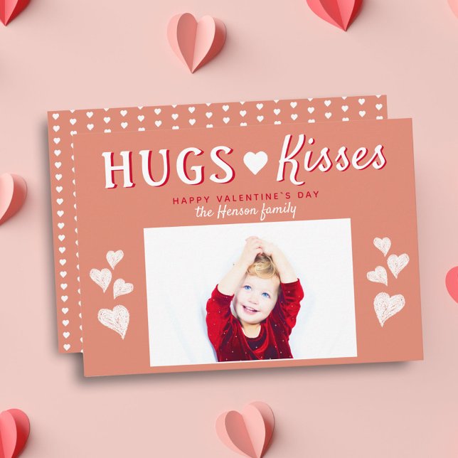 Hugs & Kisses Heart Valentine's Day PhoCard Julkort (Skapare uppladdad)