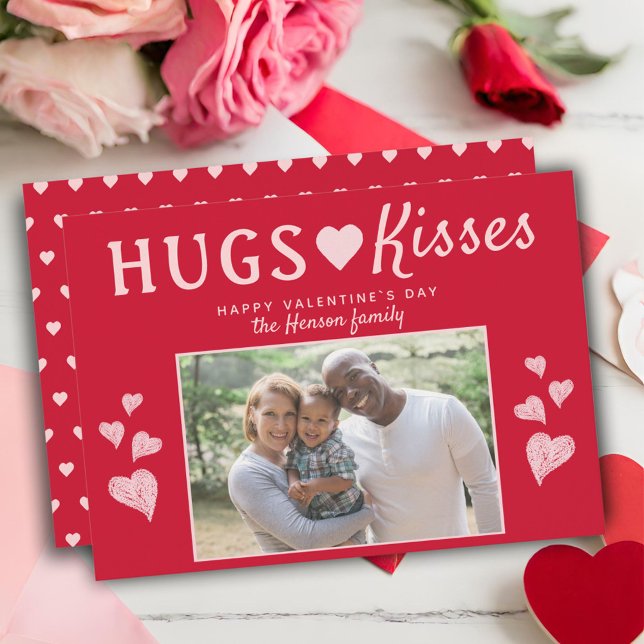 Hugs & Kisses Heart Valentine's Day PhoCard Julkort (Skapare uppladdad)