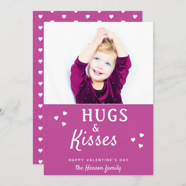 Hugs & Kisses Heart Valentine's Day PhoCard Julkort (Fram/baksida)
