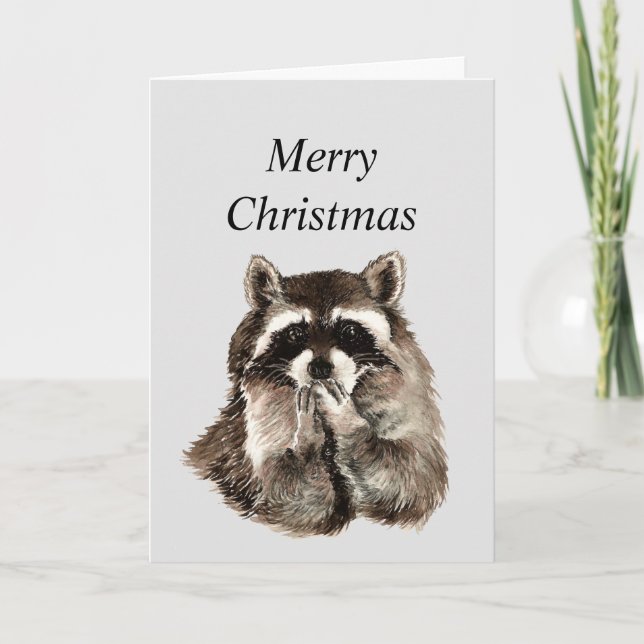 Hugs & Kisses jul Önskemål med Cute Raccoon H Helgkort (Framsida)
