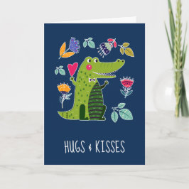 Hugs & Kisses. Lönsam krokodildag Alla hjärtans da Helgkort