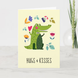 Hugs & Kisses. Lönsam krokodildag Alla hjärtans da Helgkort
