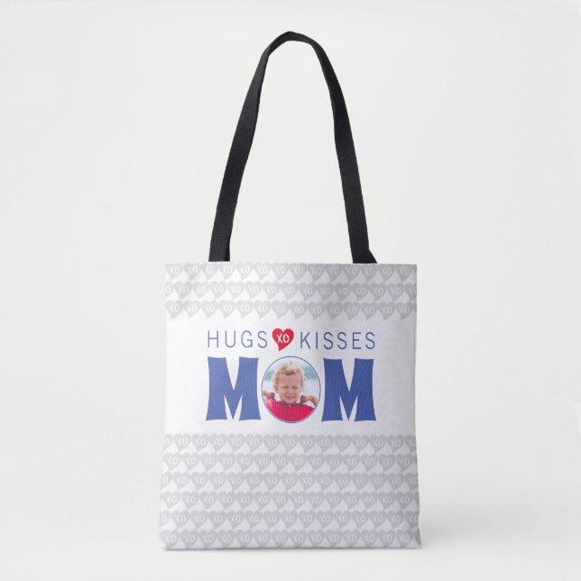 Hugs Kisses Mamma Anpassningsbar Photo Tote Tygkasse (Framsida)