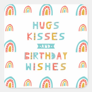 Hugs Kisses och Birthday Önskemål Fyrkantigt Klistermärke