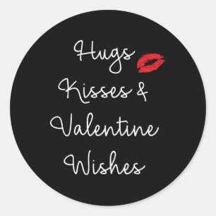 Hugs Kisses och Valentine Önskemål Kärlek de tre V Runt Klistermärke