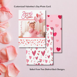 Hugs & Kisses Photo Valentine Lodrät Hearts Julkort