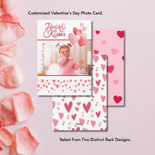 Hugs & Kisses Photo Valentine Lodrät Hearts Julkort