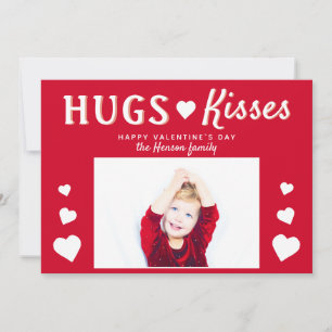 Hugs & Kisses Red Heart Valentine's Day Photo Card Julkort