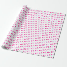 "Hugs & Kisses" Rosa och Vita XOXO Wrapping Papper Presentpapper