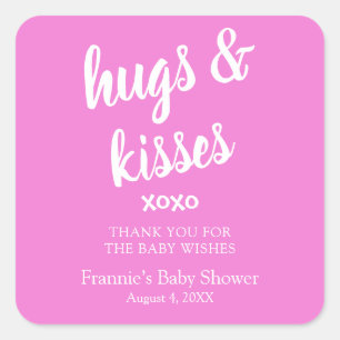 Hugs & Kisses rosa Tack för att du blev babyåkar Fyrkantigt Klistermärke