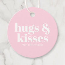 Hugs & kisses rosa, vit modern, fetstil