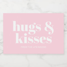 Hugs & kisses rosa, vit modern, fetstil mat etiketter