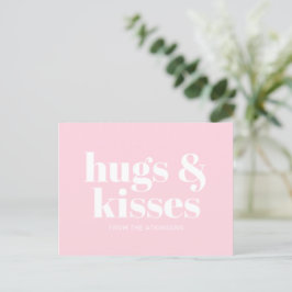Hugs & kisses rosa, vit modern, fetstil vykort