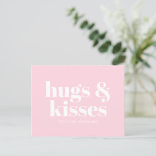 Hugs & kisses rosa, vit modern, fetstil vykort