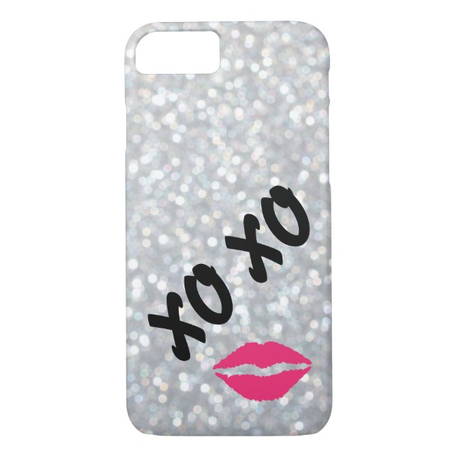 Hugs & Kisses Sparkly Silver iPhone 7 Fodral Case-Mate iPhone Skal (Baksida)