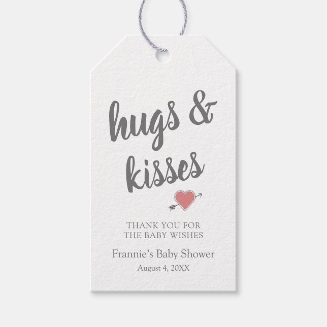 Hugs & Kisses, tack för Märkrna Baby Shower Gift Presentetikett (Framsidan)
