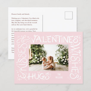 "Hugs & Kisses & Valentines Önskemål" Handskrift Helg Vykort
