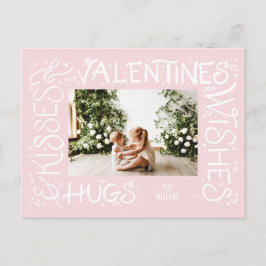 "Hugs & Kisses & Valentines Önskemål" Handskrift Helg Vykort
