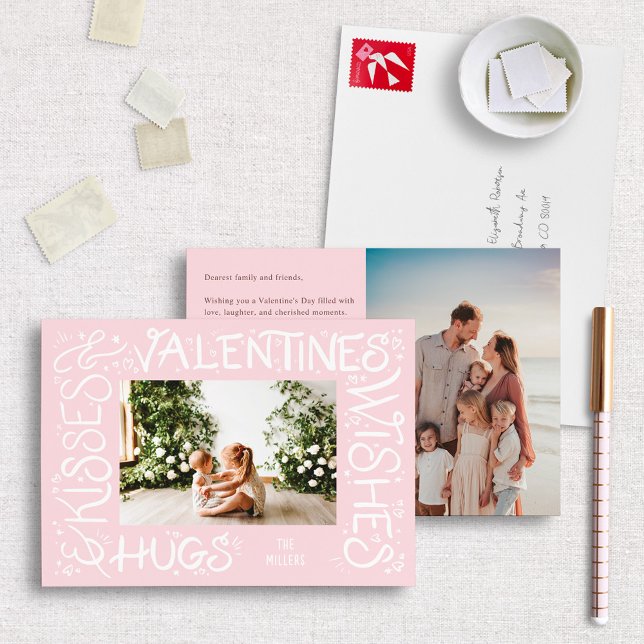 "Hugs & Kisses & Valentines Önskemål" Handskrift Julkort (Skapare uppladdad)