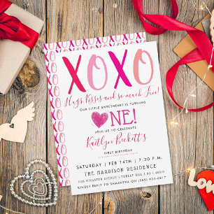 Hugs & Kisses (XOXO) Alla hjärtans dag 1:a födelse Inbjudningar