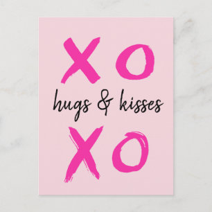 Hugs & kisses, XOXO, Rosa Vykort
