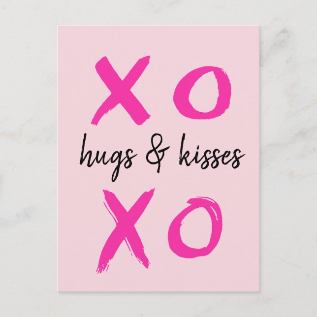 Hugs & kisses, XOXO, Rosa Vykort (Framsida)