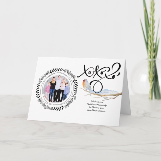 HUGS n KISSES PHOTO Julafton Card Modern Robin Helgkort (Framsida)