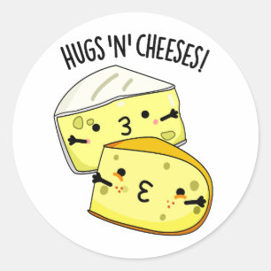 Hugs och Cheeses Funny Cheese Pun Runt Klistermärke