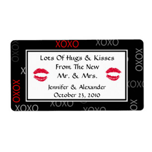 Hugs och Kisses Black Red Wedor-favoritetiketter Fraktsedel