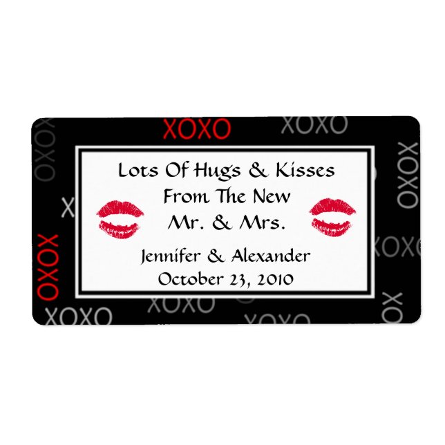Hugs och Kisses Black Red Wedor-favoritetiketter Fraktsedel (Framsidan)