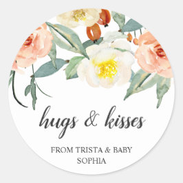Hugs och Kisses Blommigt Girl Elegant Baby Shower Runt Klistermärke