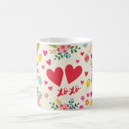 Hugs och Kisses - Blommor och hjärtan Kaffemugg