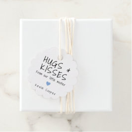 Hugs och Kisses Blue Heart Cute Boy Shower Gåvor Etiketter