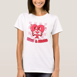 Hugs och Kisses Cute Rosa Heart Kärlek T Shirt