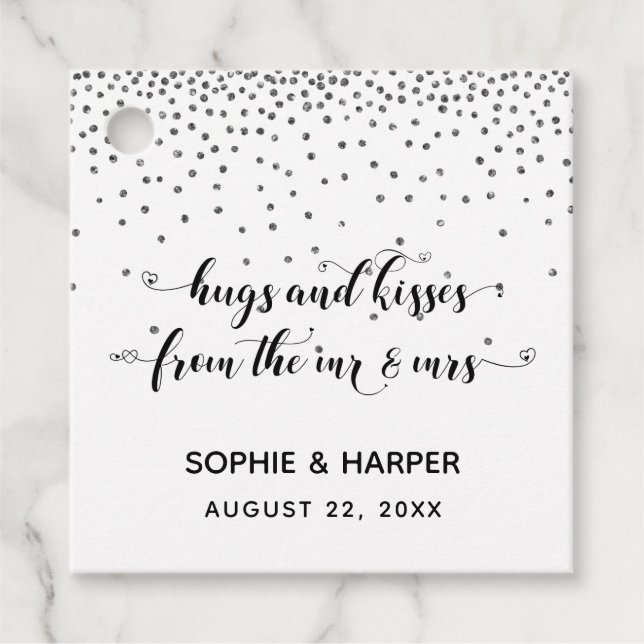 Hugs och Kisses från Hearts på Silver Gåvor Etiketter (Framsida)