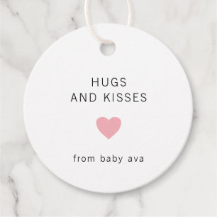 Hugs och Kisses Girl Rosa Heart Cute Baby Shower Gåvor Etiketter