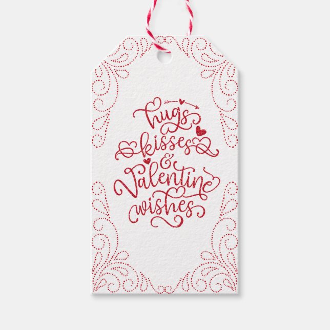 Hugs och Kisses | GLITTER | Alla hjärtans dag Presentetikett (Framsidan)