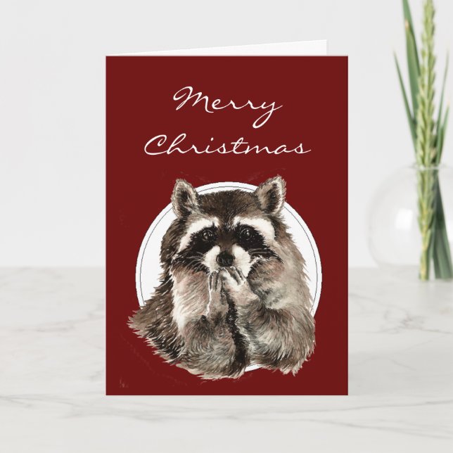 Hugs och Kisses jul Önskemål med Cute Raccoon Helgkort (Framsida)