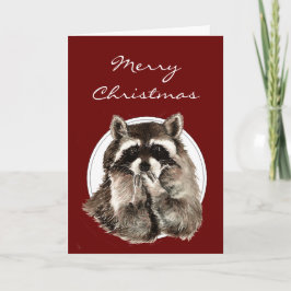 Hugs och Kisses jul Önskemål med Cute Raccoon Helgkort