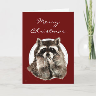 Hugs och Kisses jul Önskemål med Cute Raccoon Helgkort