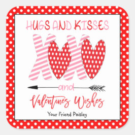 Hugs och Kisses Kids Valentiness Stickers Fyrkantigt Klistermärke