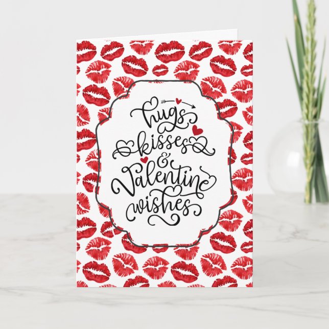 Hugs och Kisses | LÄPPAR | Alla hjärtans dag Helgkort (Framsida)