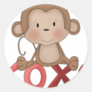 Hugs och Kisses monkey Runt Klistermärke