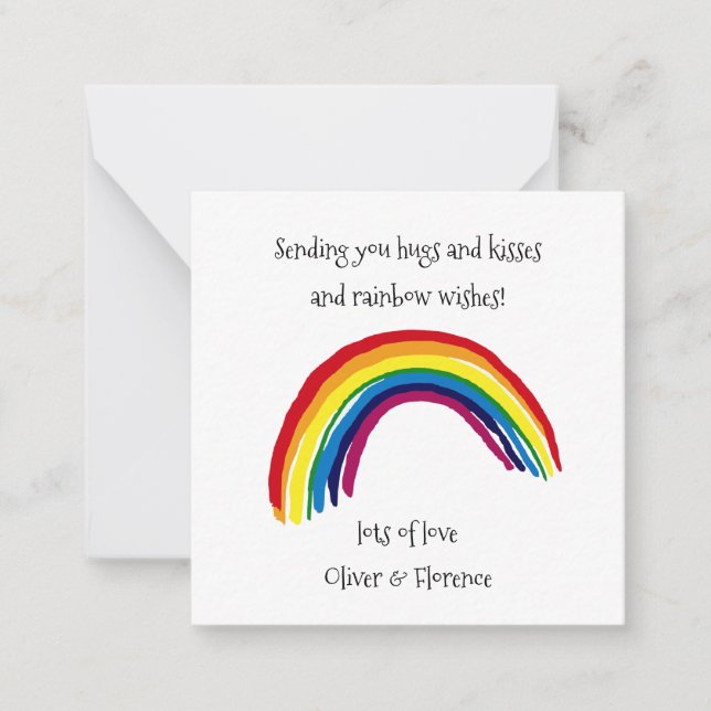 Hugs och Kisses och Rainbow Önskemål Anteckningskort (Framsida)