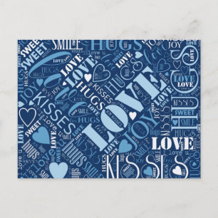 Hugs och Kisses Ord Cloud Blue ID286 Vykort