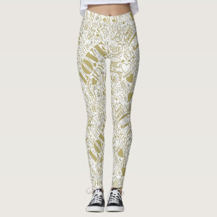 Hugs och Kisses Ord Cloud Guld ID286 Leggings