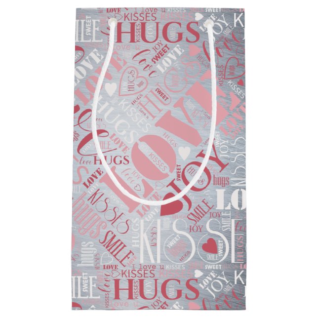 Hugs och Kisses Ord Cloud Rosa/Silver ID286 (Framsidan)