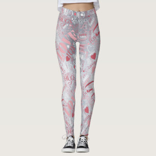 Hugs och Kisses Ord Cloud Rosa/Silver ID286 Leggings