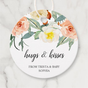 Hugs och Kisses Peach Blommigt Girl Baby Shower Gåvor Etiketter